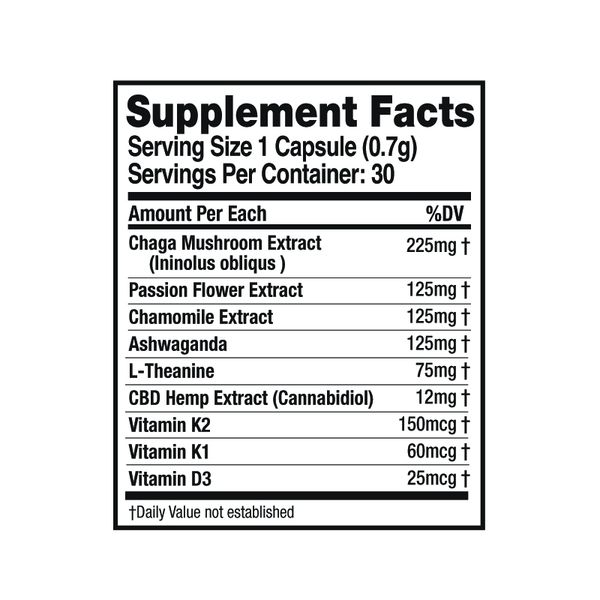 Aspen Tree Mushroom Capsules Calm 30ct Supplement Facts