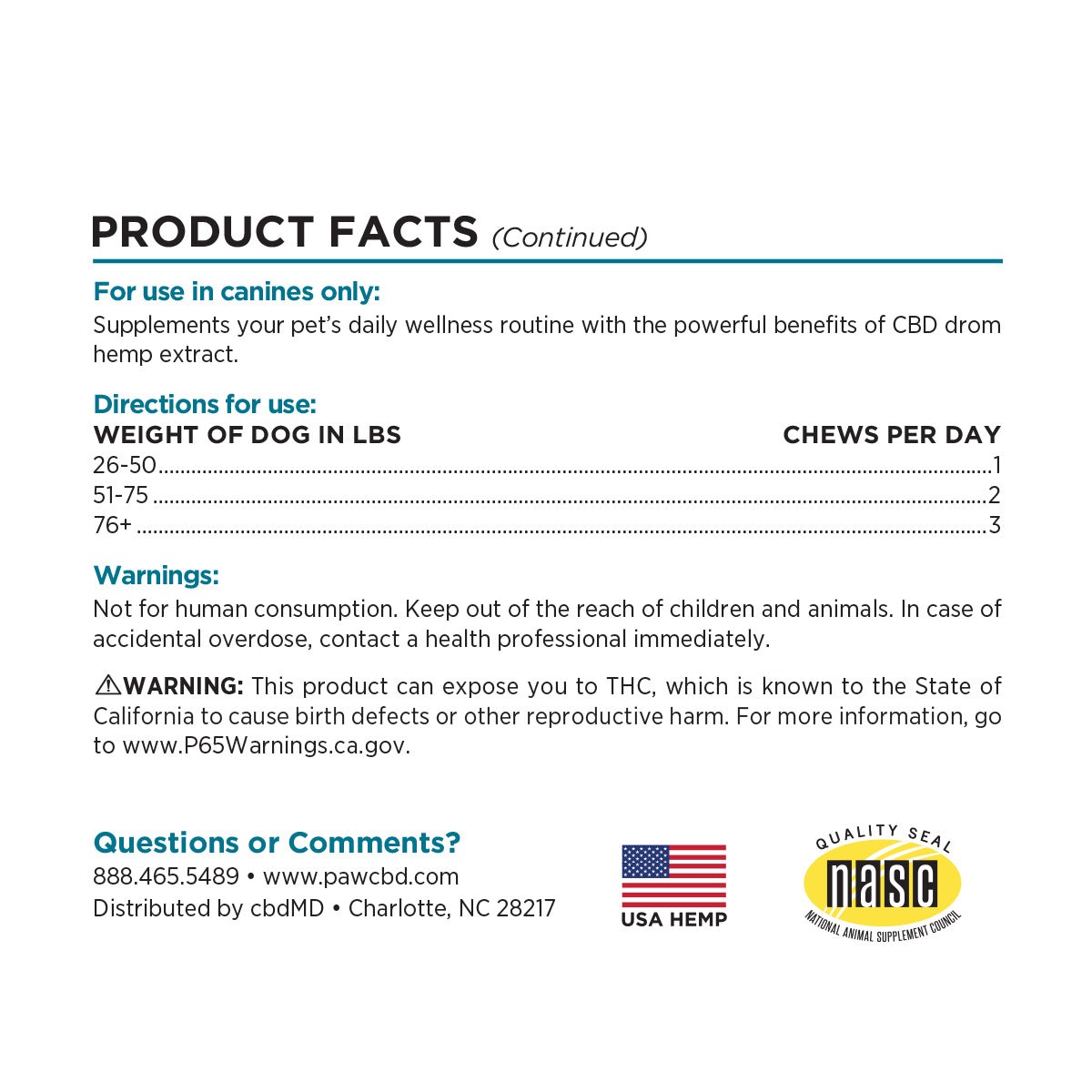 Paw CBD Hard Chews for Dogs Peanut Butter 300mg 30ct Supplement Facts Paw CBD Hard Chews for Dogs Peanut Butter 300mg 30ct Supplement Facts