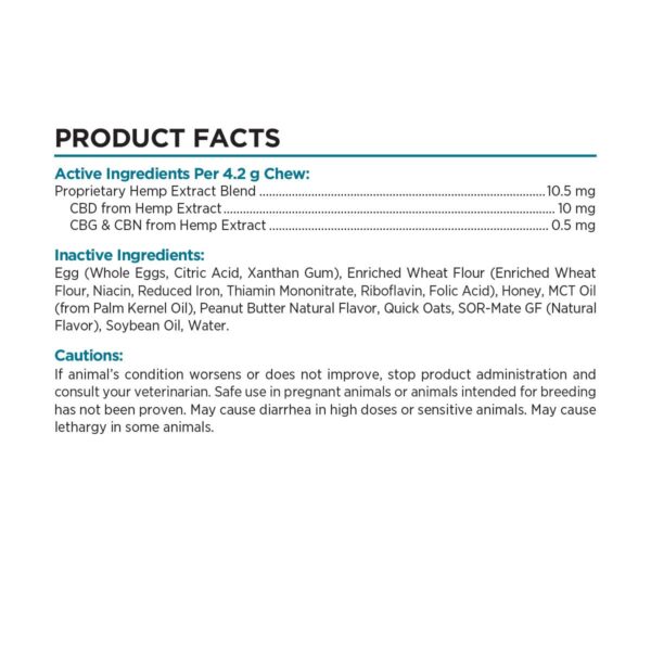 Paw CBD Hard Chews for Dogs Peanut Butter 300mg 30ct Supplement Facts