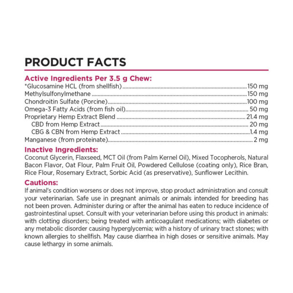 Paw CBD Hip Joint Chews Bacon 600mg 30ct Supplement Facts