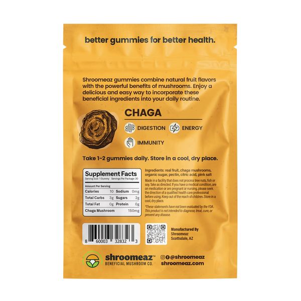 Shroomeaz Mushroom Gummies Chaga 30ct Supplement Facts