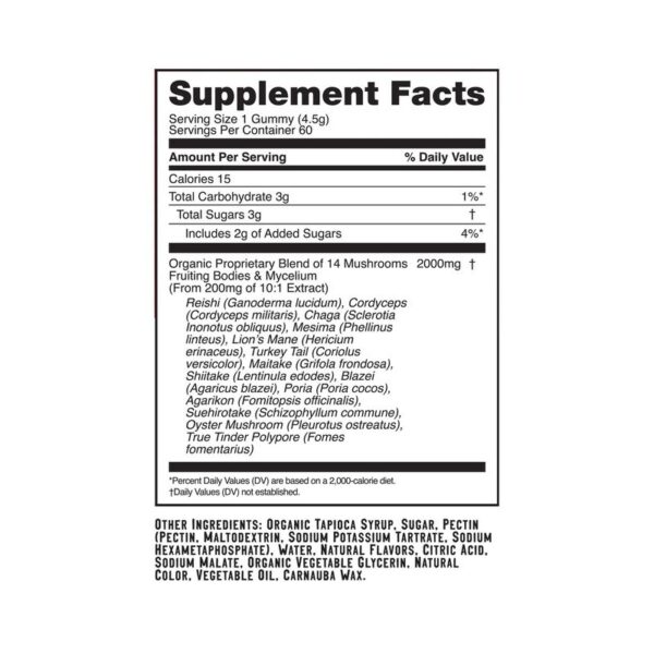 Troomy Mushroom Gummies Daily 60ct Supplement Facts