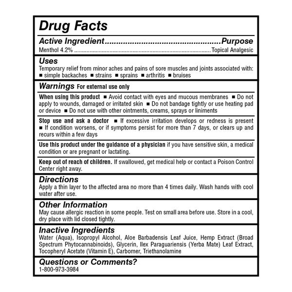 cbdMD Broad Spectrum CBD Freeze Gel 750mg 3oz Supplement Facts