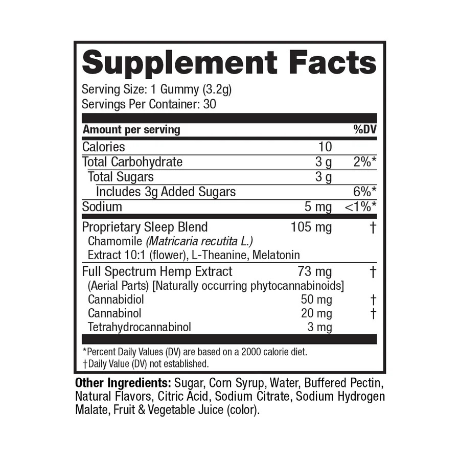 cbdMD Full Spectrum Lights Out Sleep Gummies Slumberberry 2190mg 30ct Supplement Facts