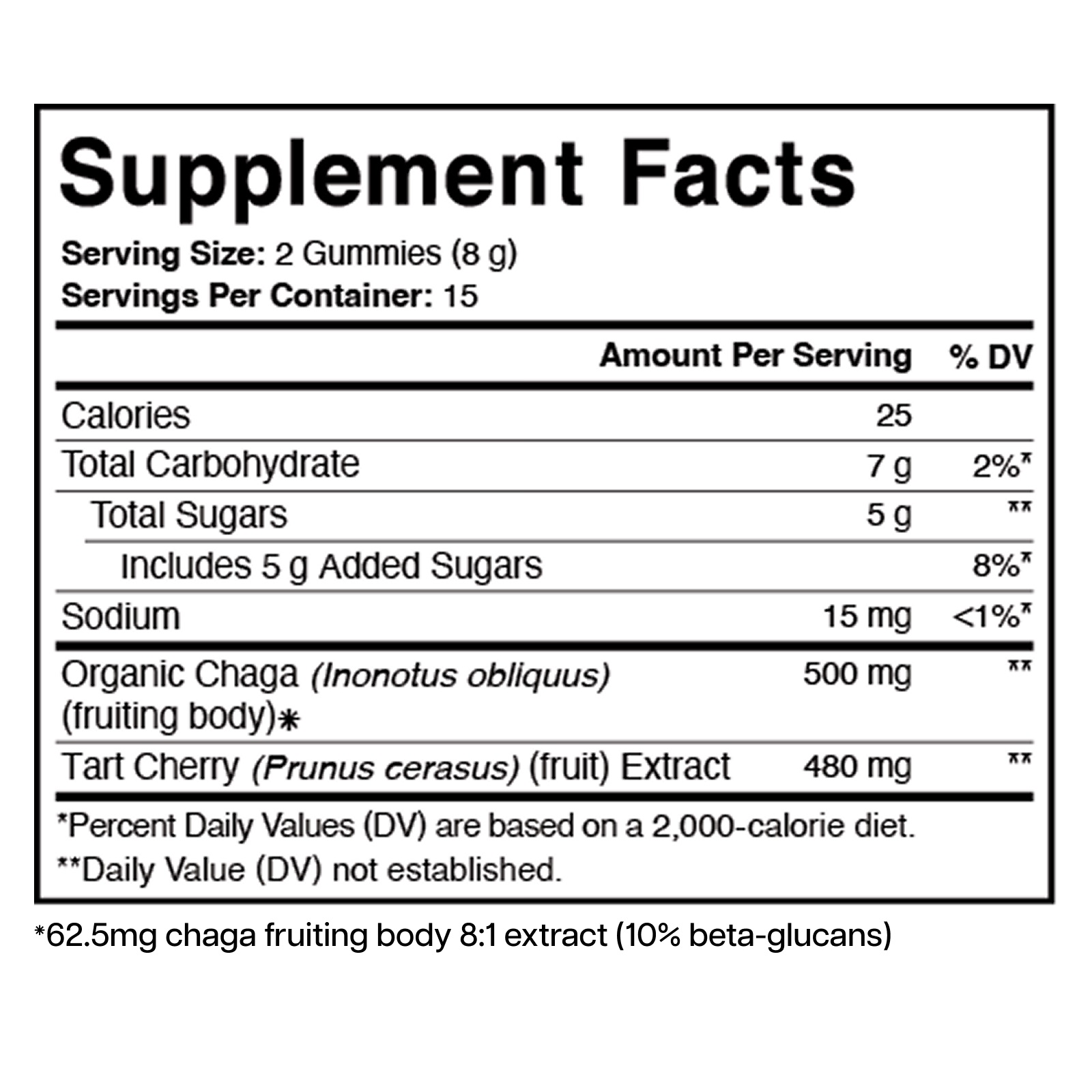 Charlottes Web Muscle Restore Mushroom Gummies Chaga + Tart Cherry 30ct Supplement Facts