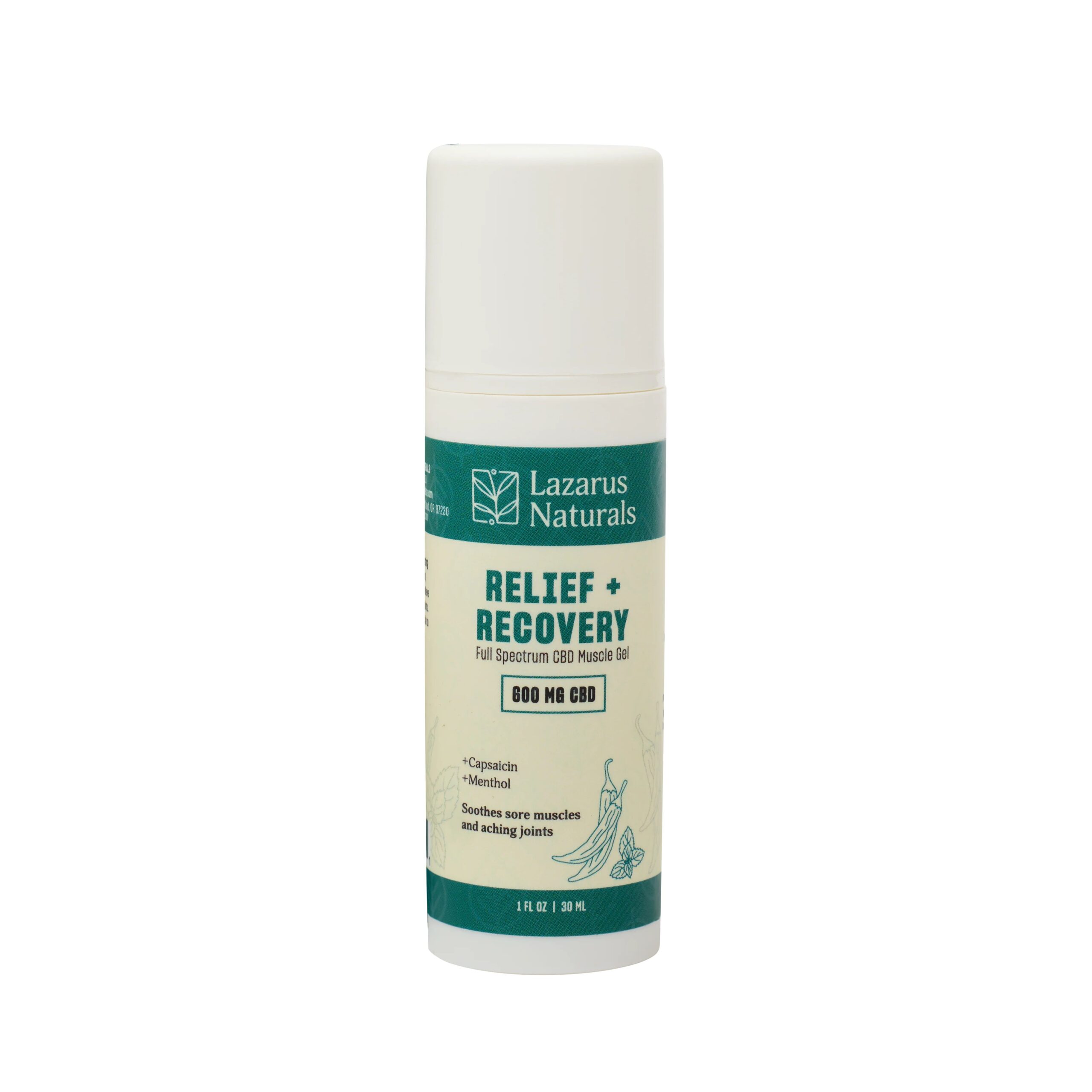 Lazarus Naturals Muscle Gel Relief + Recovery 600mg 1oz