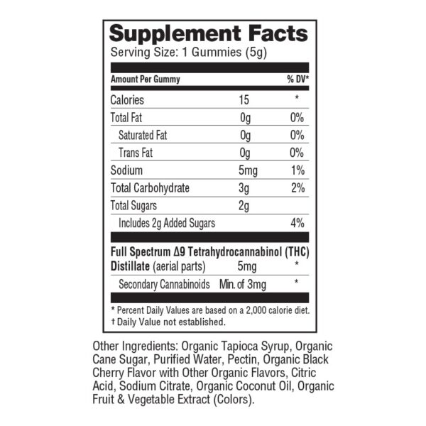 NuLeaf Naturals Delta 9 Gummies Black Cherry 300mg 60ct Supplement Facts