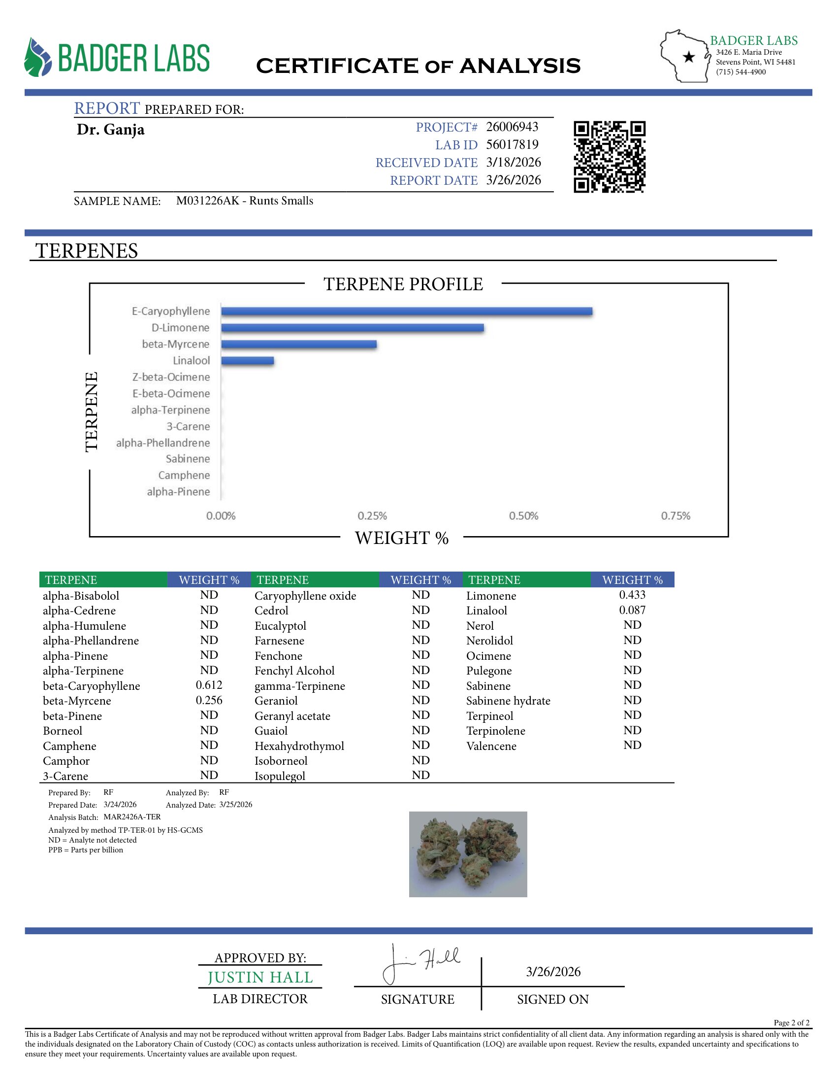 Runtz Smalls Terpenes Certificate of Analysis