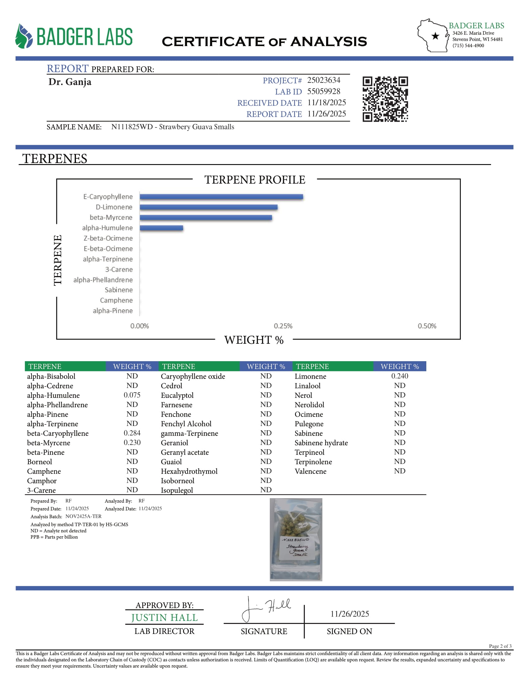 Strawberry Guava Smalls Terpenes Certificate of Analysis