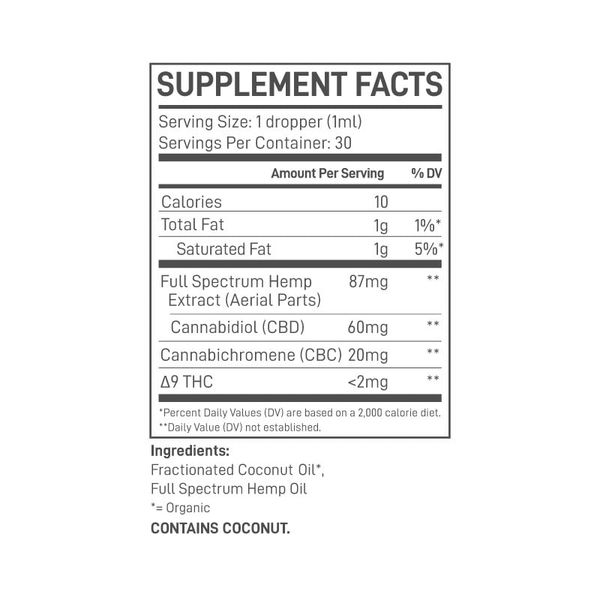 Extract Labs Full Spectrum CBC CBD Oil 2400mg 30ml Supplement Facts