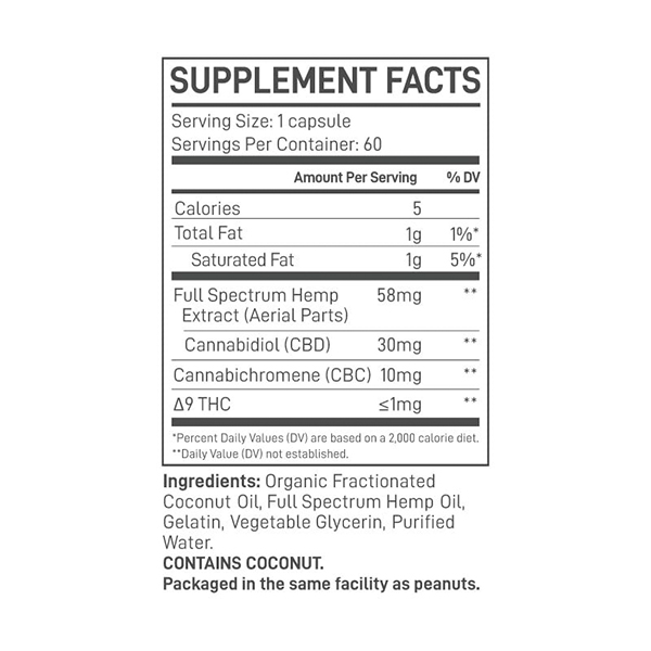Extract Labs Full Spectrum CBC CBD Softgels 2400mg 60ct Supplement Facts