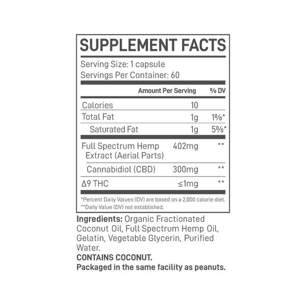 Extract Labs Full Spectrum CBD Softgels Maximum Strength 18000mg 60ct Supplement Facts