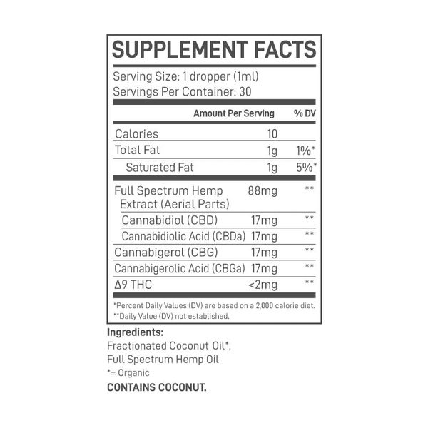 Extract Labs Full Spectrum CBGA CBDA Oil 2000mg 30ml Supplement Facts