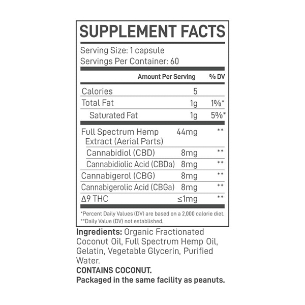 Extract Labs Full Spectrum CBGA CBDA Softgels 2000mg 60ct Supplement Facts