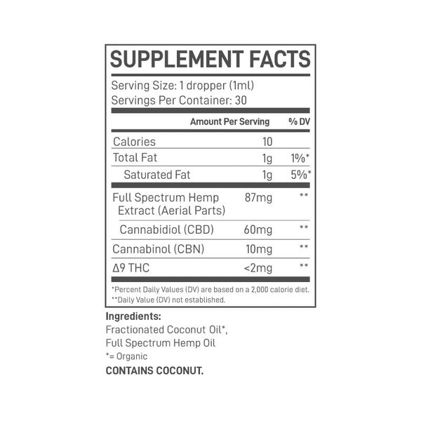 Extract Labs Full Spectrum CBN CBD Oil 2100mg 30ml Supplement Facts