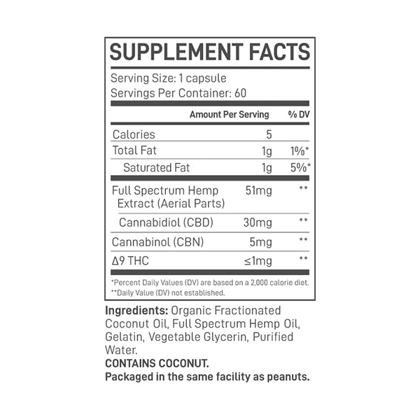 Extract Labs Full Spectrum CBN CBD Softgels 2100mg 60ct Supplement Facts