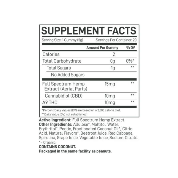 Extract Labs Full Spectrum Delta 9 Sugar Free Gummies Mixed Berry 400mg 20ct Supplement Facts