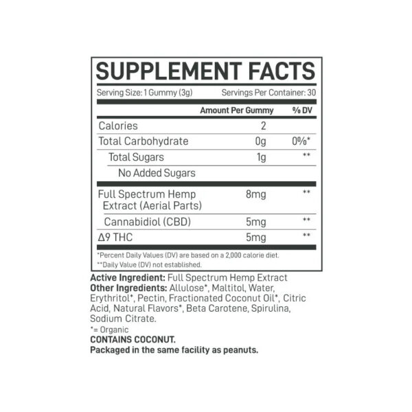 Extract Labs Full Spectrum Delta 9 Sugar Free Gummies Sour Apple 300mg 30ct Supplement Facts