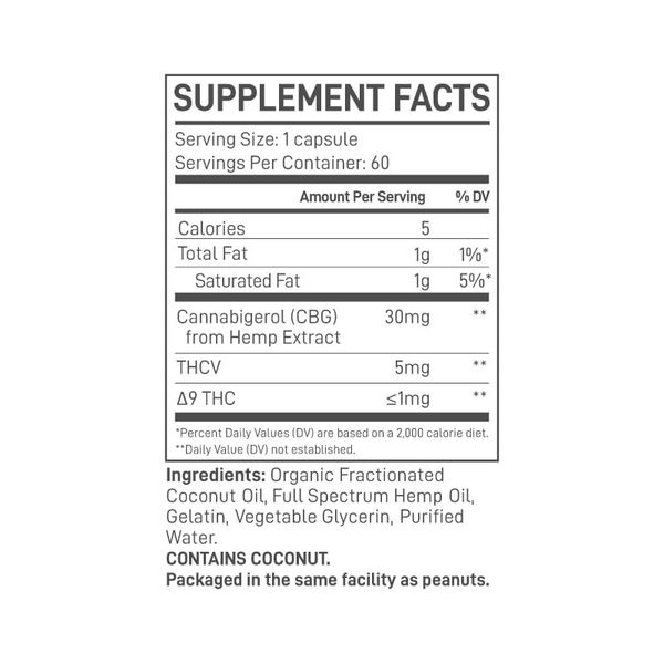 Extract Labs Full Spectrum THCV & CBG Softgels 1200mg 60ct Supplement Facts