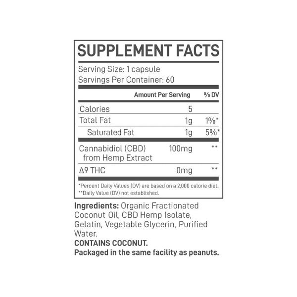 Extract Labs THC Free CBD Softgels 6000mg 60ct Supplement Facts