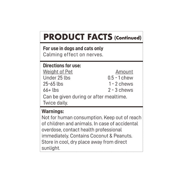 Fetch Full Spectrum CBD Calming Soft Chews Maple Bacon 300mg 30ct Supplement Facts 1