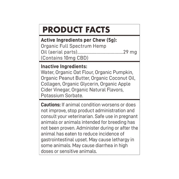Fetch Full Spectrum CBD Calming Soft Chews Maple Bacon 300mg 30ct Supplement Facts