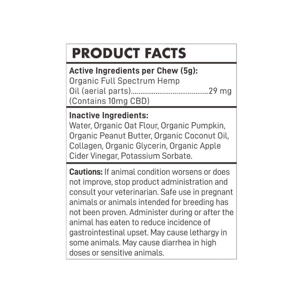 Fetch Full Spectrum CBD Digestive Soft Chews Pumpkin 300mg 30ct Supplement Facts