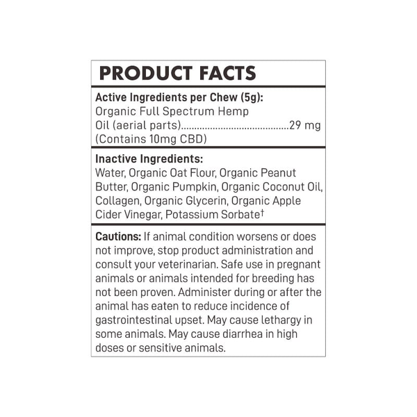 Fetch Full Spectrum Hip & Joint Collagen Soft Chews Peanut Butter 300mg 30ct Supplement Facts
