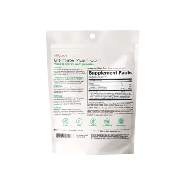 ATRx Labs Ultimate Daily Mushroom Gummies 60ct Supplement Facts