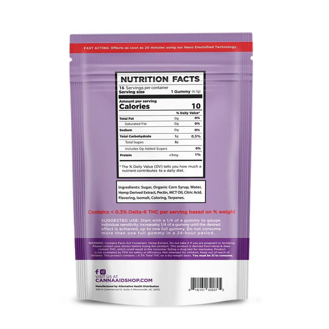 CannaAid CBD CBN Gummies Watermelon 1200mg 16ct Supplement Facts CannaAid CBD CBN Gummies Watermelon 1200mg 16ct Supplement Facts