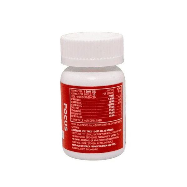 CannaAid CBD Focus Softgels 250mg 10ct Supplement Facts