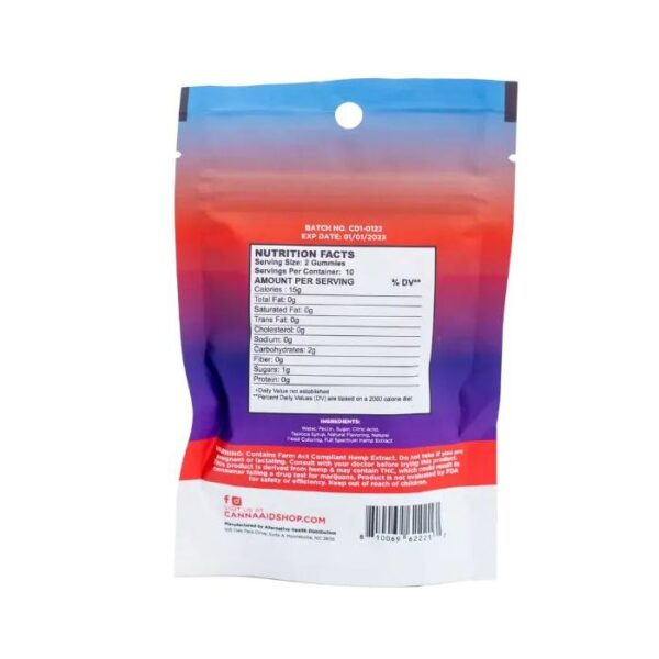 CannaAid CBD Gummies Berry Sweet 1000mg 20ct Supplement Facts