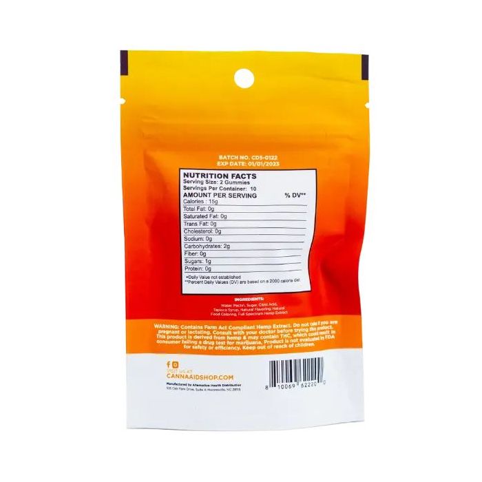 CannaAid CBD Gummies Fruit Blast 1000mg 20ct Supplement Facts