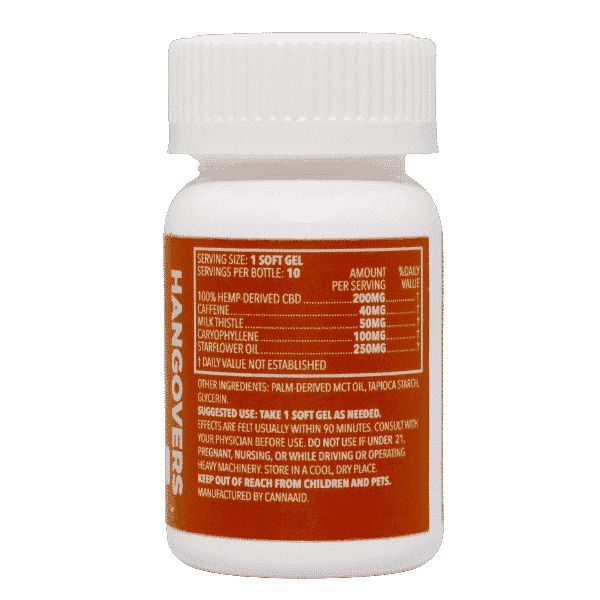 CannaAid CBD Hangover Relief Softgels 2000mg 10ct Supplement Facts