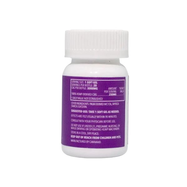 CannaAid CBG Softgels 5000mg 20ct Supplement Facts