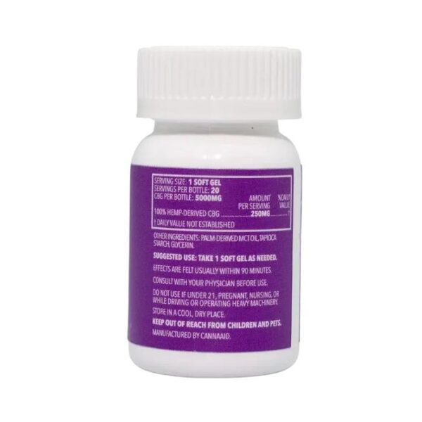 CannaAid CBG Softgels 5000mg 20ct Supplement Facts