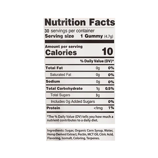 CannaAid Delta 9 CBD Gummies Tropical Mix 600mg 30ct Supplement Facts