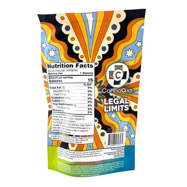 CannaAid Delta 9 Gummies Tropical Mix 300mg 30ct Supplement Facts