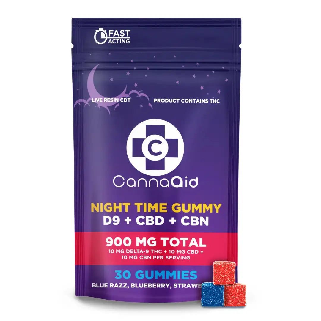 CannaAid Night Time Delta 9, CBD CBN Gummies Berry 900mg 30ct