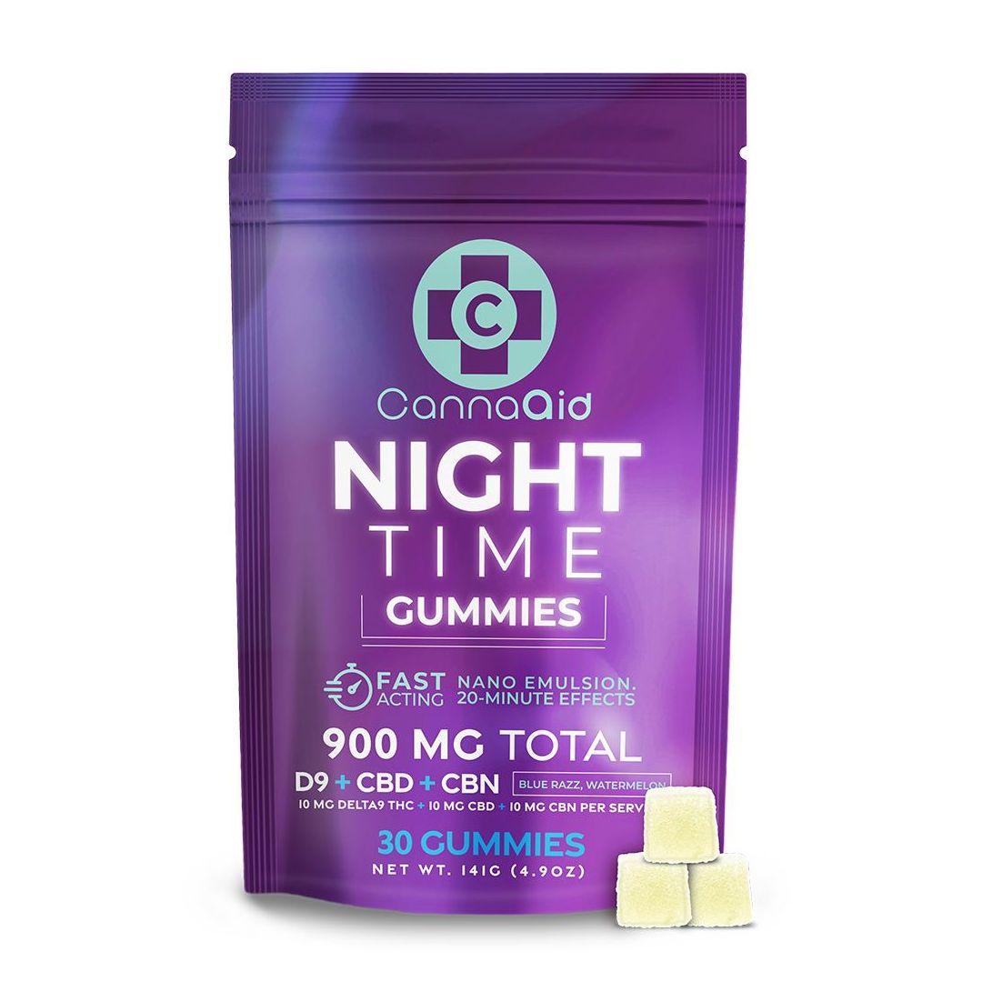 CannaAid Night Time Delta 9, CBD CBN Gummies Berry 900mg 30ct