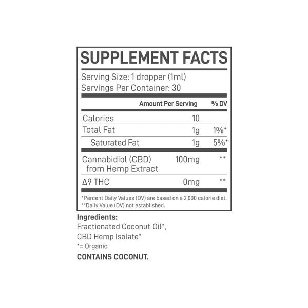 Extract Labs THC Free CBD Oil 3000mg Supplement Facts