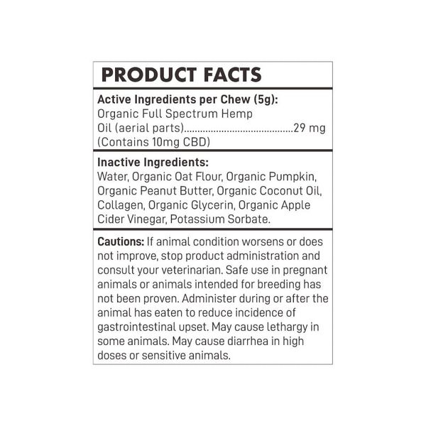 Fetch Full Spectrum CBD Digestive Soft Chews Pumpkin 300mg 30ct Supplement Facts