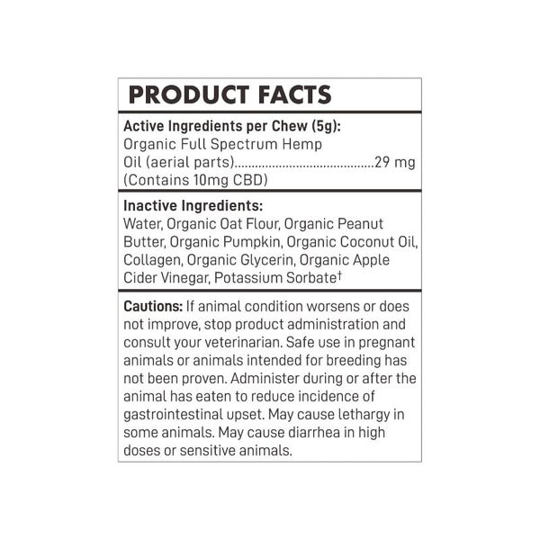 Fetch Full Spectrum Hip Joint Collagen Soft Chews Peanut Butter 300mg 30ct Supplement Facts