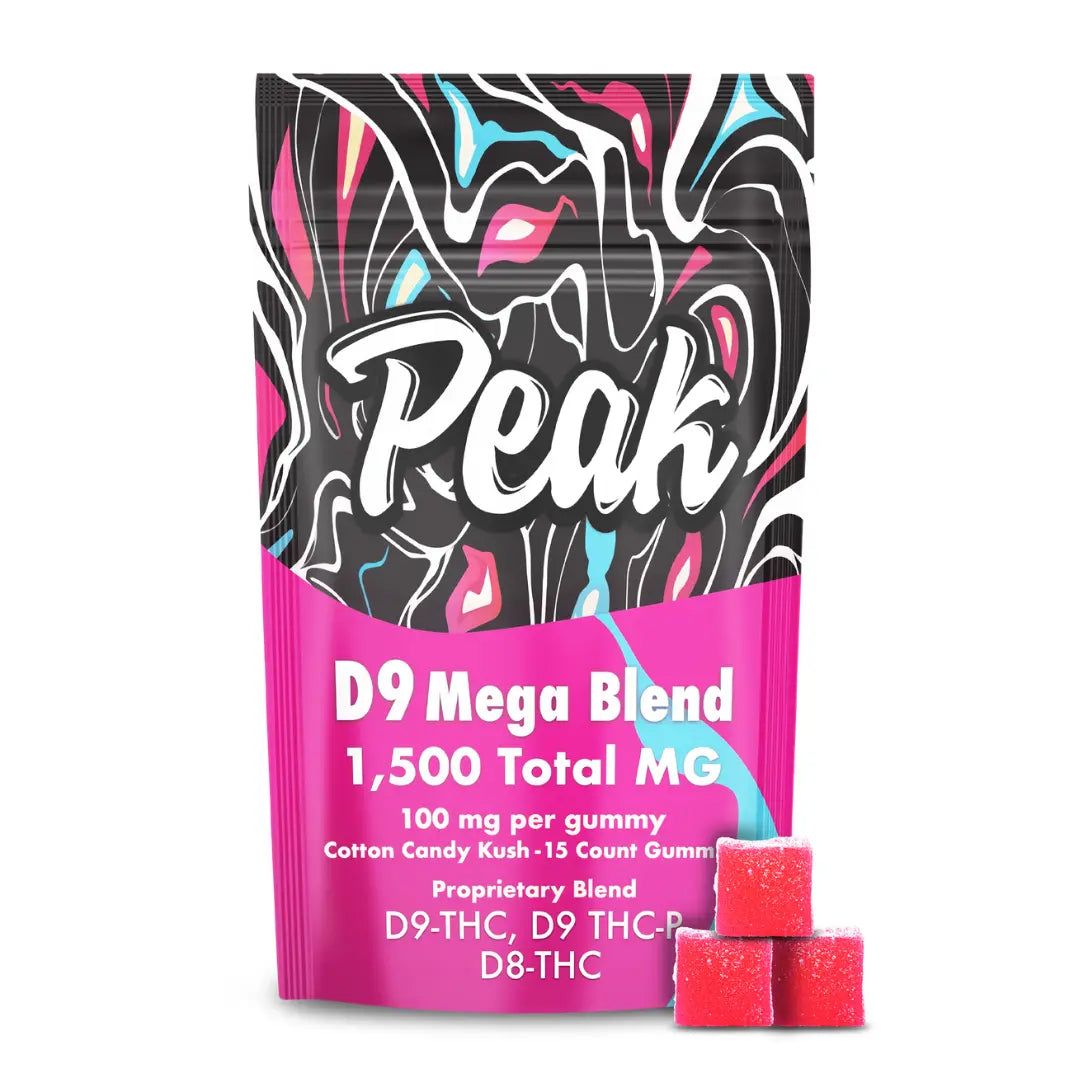 Peak Delta 9 Mega Blend Gummies Cotton Candy Kush 1500mg 15ct Peak Delta 9 Mega Blend Gummies Cotton Candy Kush 1500mg 15ct