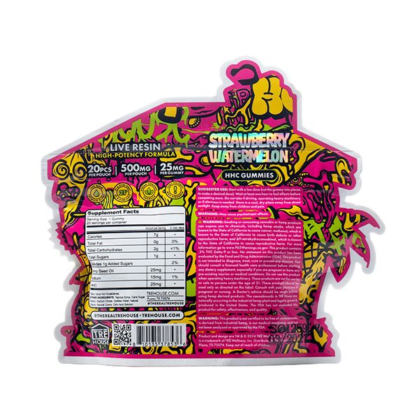 Tre House HHC Live Resin Gummies Strawberry Watermelon 500mg 20ct Supplement Facts