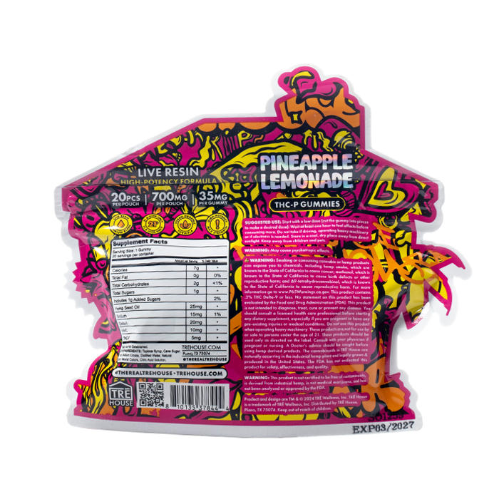 Tre House THCP Gummies Pineapple Lemonade 700mg 20ct Supplement Facts