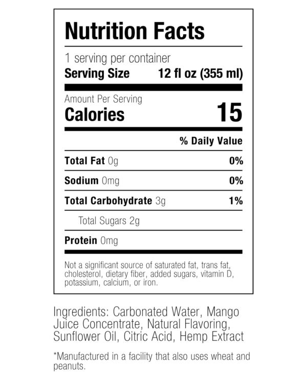 Wyld Sparkling Water 10mg THC + 10mg CBD 12oz Mango Supplement Facts