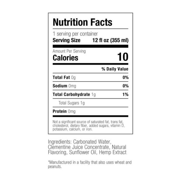 Wyld Sparkling Water 2mg THC + 20mg CBD 12oz Clementine Supplement Facts