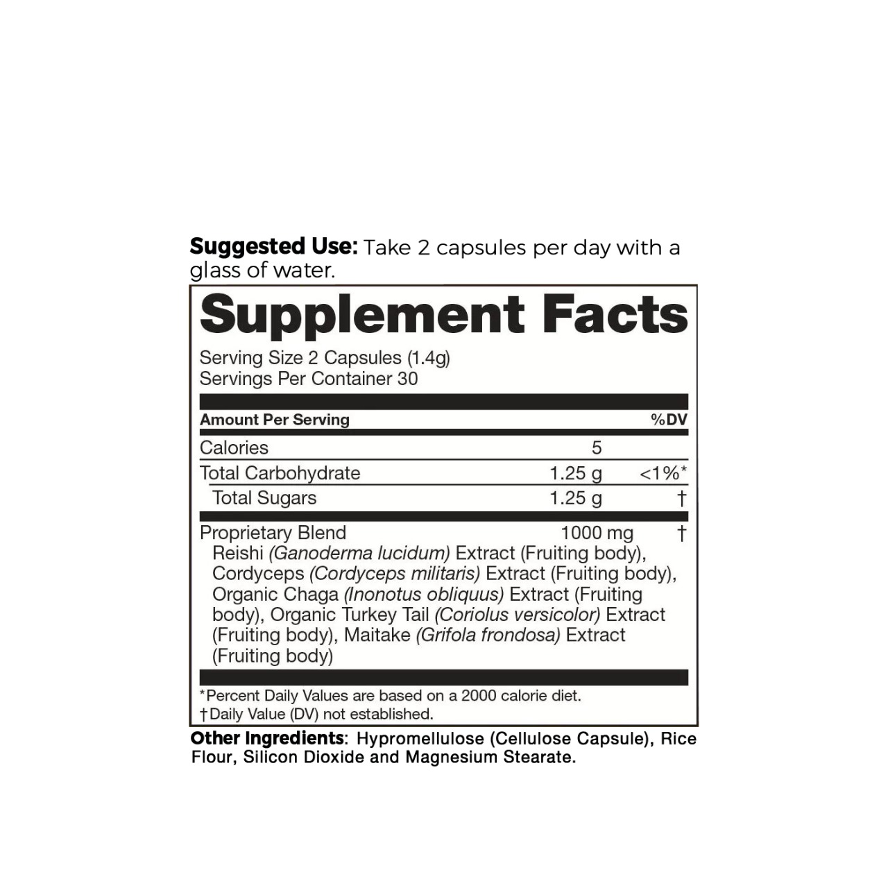 ATRx Labs Platinum Mushroom Capsules Everyday Immune 60ct Supplement Facts