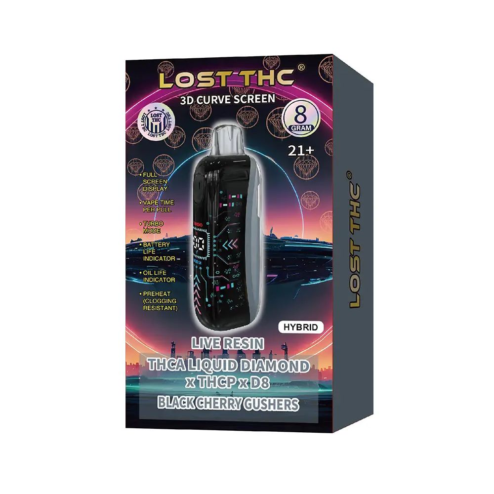 Lost THC THCA Liquid Diamond, THCP Delta 8 Disposable Black Cherry Gushers 8g